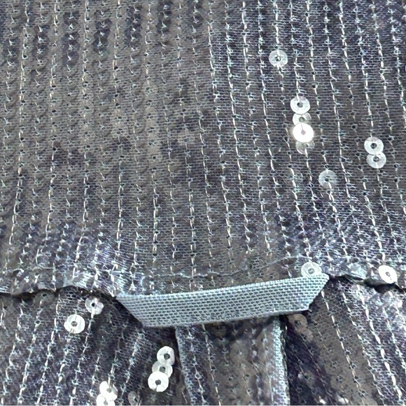 Anthropology Pilcro Shimmering Blue Buttondown Tunic Style Sequin Shirt Size XSP - Picture 8 of 15